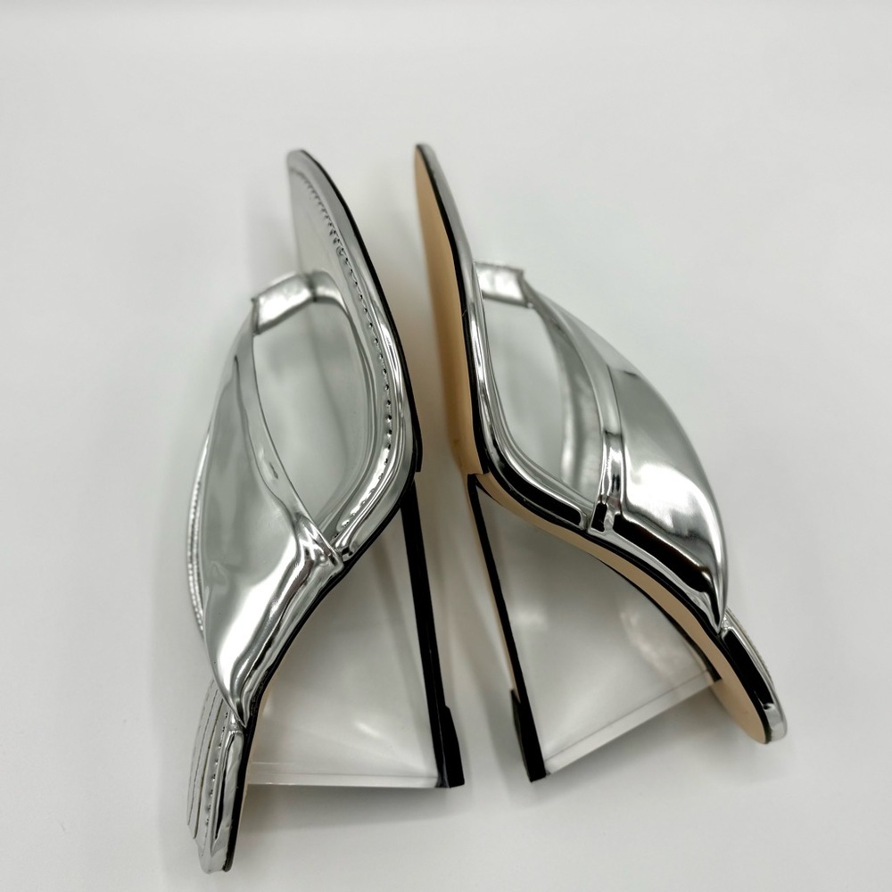 NEW Good American Clear Block Heel Thong Sandals dust bag no box Silver Sz 12 - Picture 9 of 16